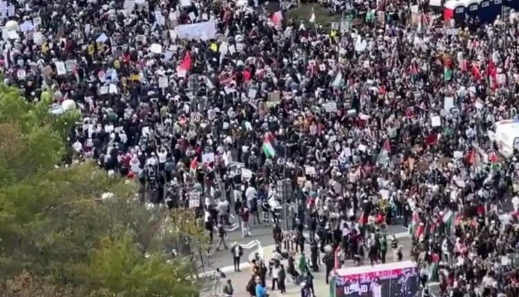 مظاهرة حاشدة في واشنطن تندد بالجرائم الإسرائيلية في غزة وتطالب بوقف العدوان