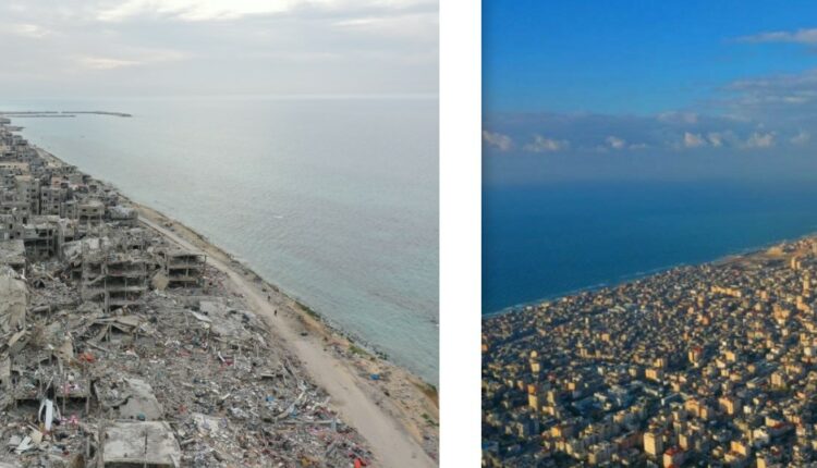 صورتان لغزة قبل وبعد العدوان الصهيوني تظهر حجم وحشيته